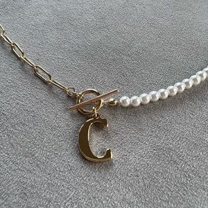 Gold + Pearl ‘C’ necklace